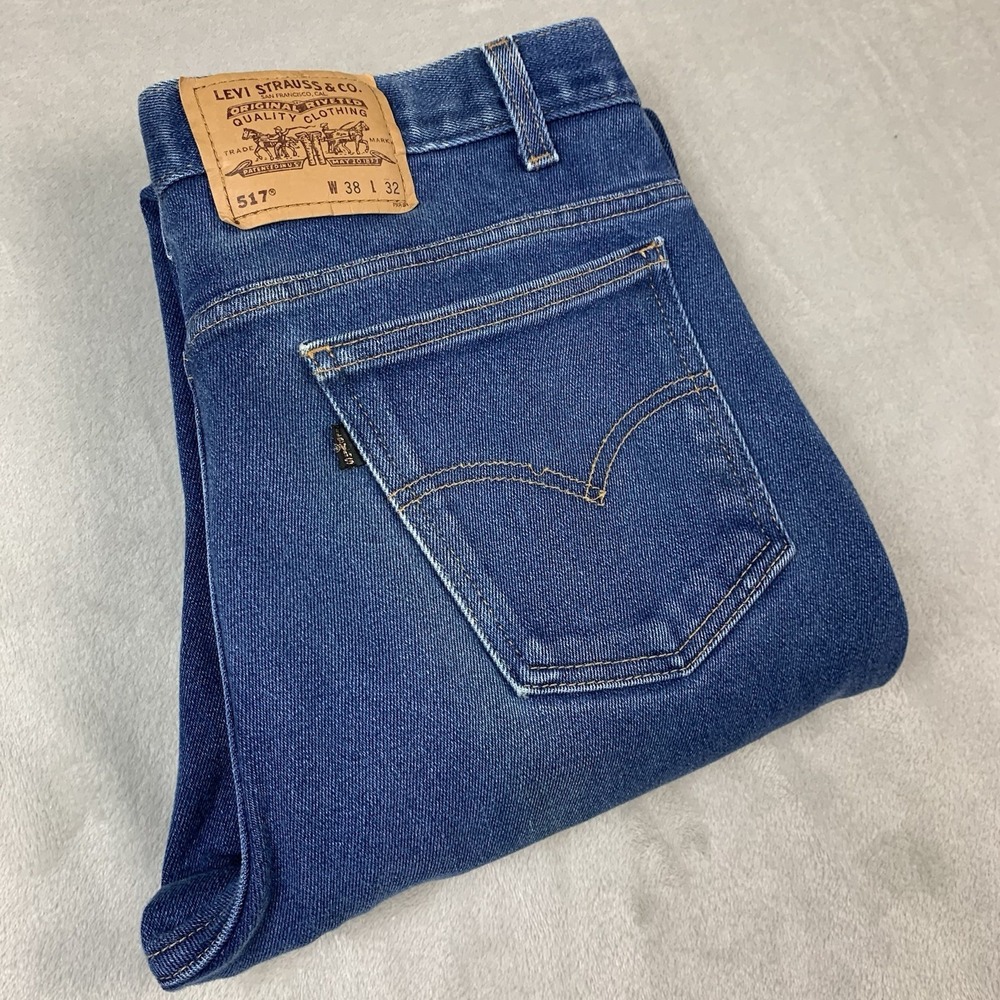 Vintage Levis 517 Jeans 38x32* Blue Denim Bootcut Black Tab Y2K Bleach Spot*Hole